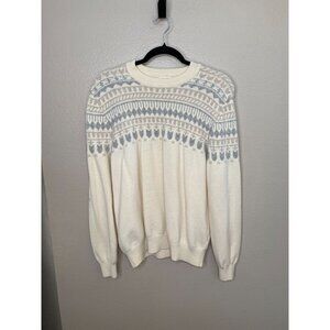 Suitsupply Mens Cashmere Sweater XL Nordic Fair Isle Pattern Beige Gray